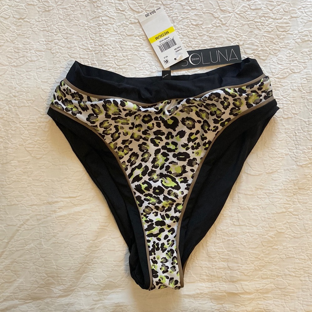 Soluna Swim Cheetah Print High Leg Bikini Bottoms